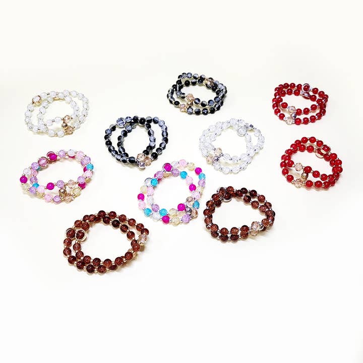 Assorted Color 2 pcs Magnetic Attachable Beaded Bracelet Set for wholesale on Faire