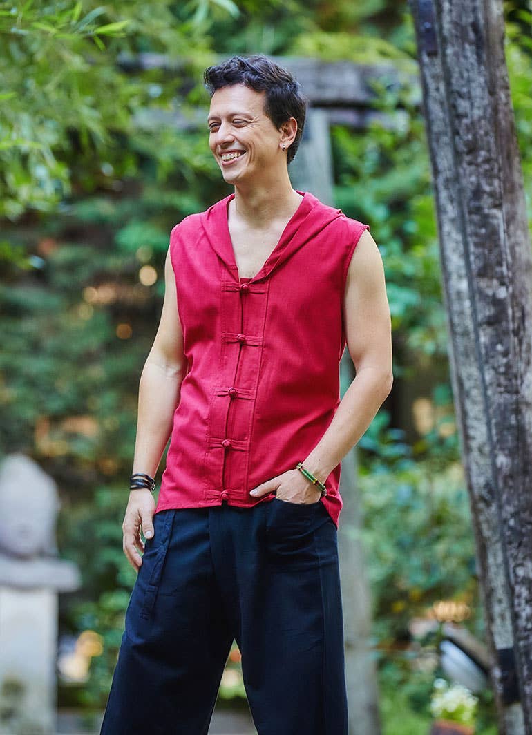 BohoClandestino - Wholesale Button Down Shirt - Men's - Maroon Sleeveless Knot Button Men's Shirt2