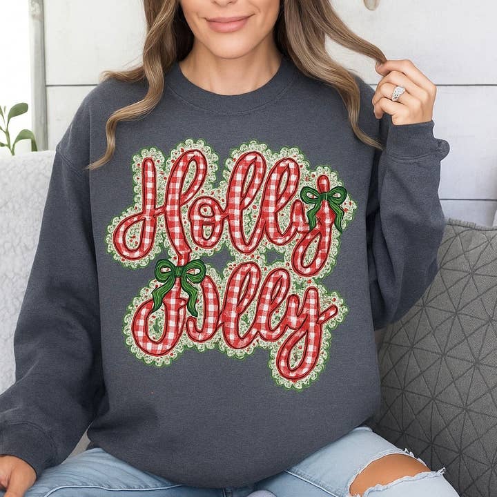 Stampa a quadretti Holly Jolly SU GRIGIO SCURO MELANGE per la vendita all'ingrosso da parte di Southern Attitude Designs Inc