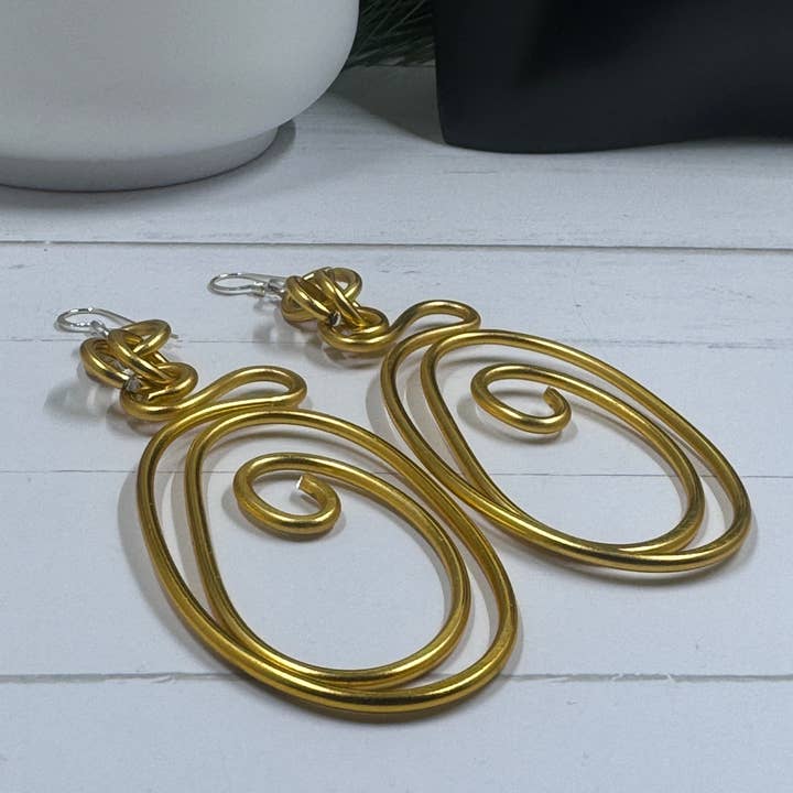 Jewelry With Me - Wholesale Dangle Earrings - Abstract Gold Aluminum Wire Earrings with Sterling Silver Ear Wire