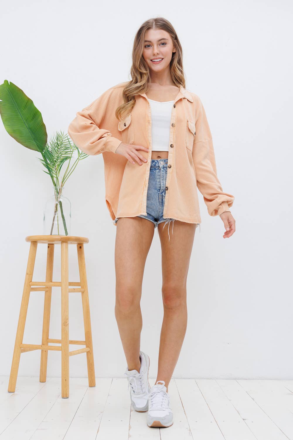 Blue B - Wholesale Shirt Jacket/Shacket - Women's - 31626J - Textured Knit Contrast Washed Frayed Button Jacket5