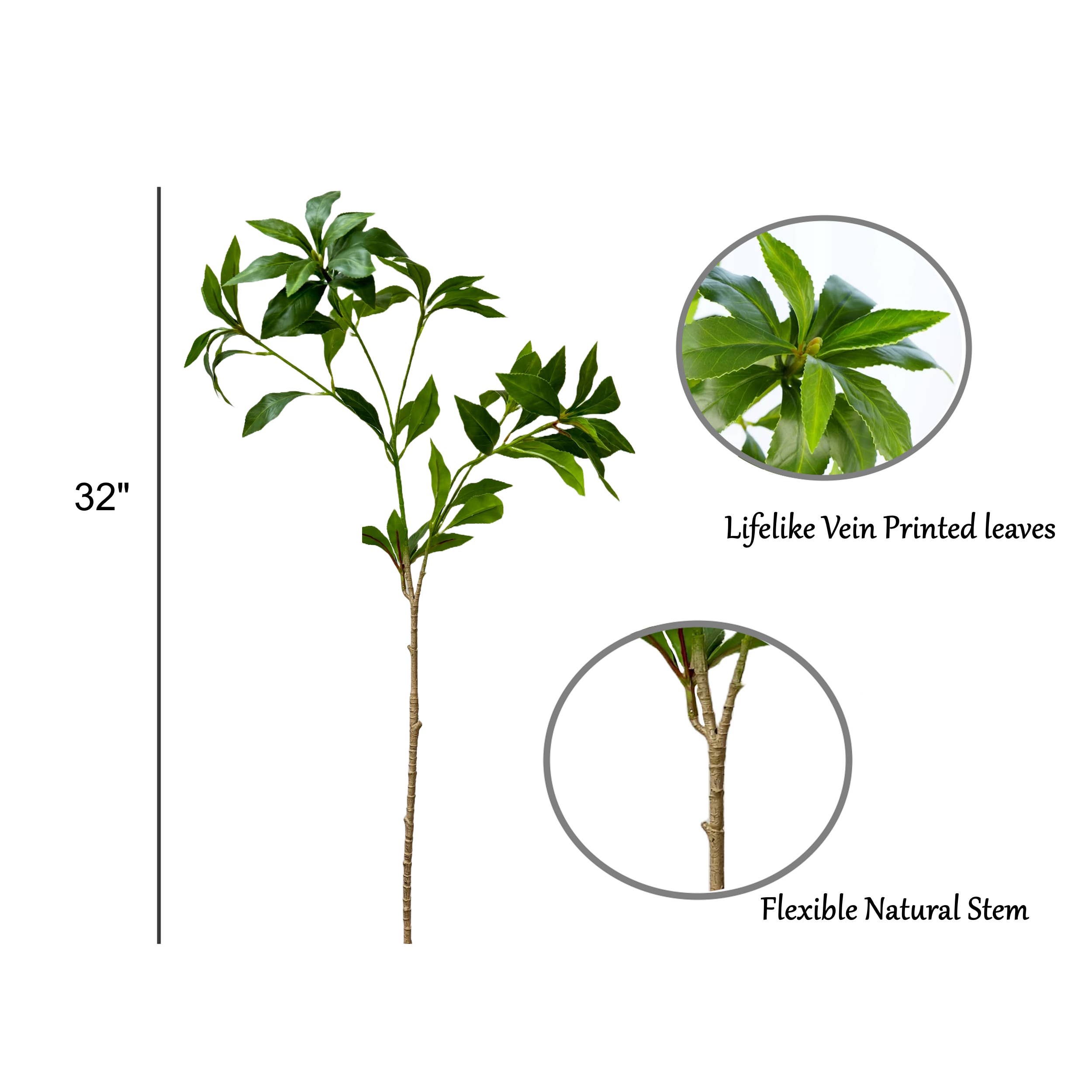 Angel Isabella - Wholesale Artificial Plant - 32"Lifelike Real Touch Pieris Japonica Stem Lush Green1