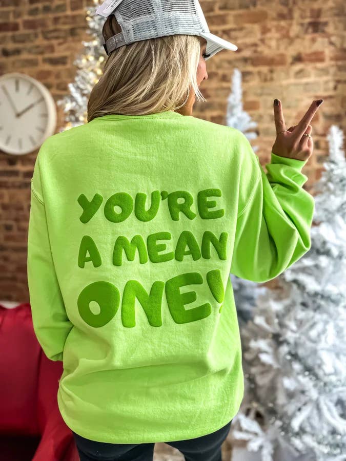 birdie - Wholesale Screen Printed T-Shirt - Women's - You're A Mean One Lime Green Graphic Crewneck