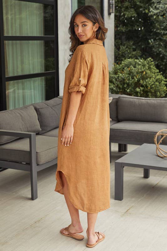 MILIO MILANO – Großhandel Kleid – Damen – SOLIDES MIDIKLEID AUS LEINEN (18929/60601-SOLID)7