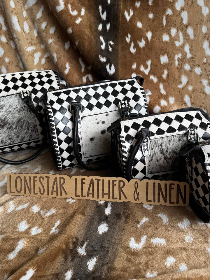 Checkered & Cowhide Lizzie Speedy Crossbody Purse for wholesale by Broads Market