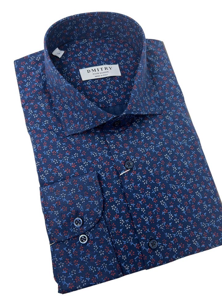 DMITRY damesshirt met lange mouwen van Italiaans katoen met blauw patroon (exclusief online) voor wholesale door DMITRY Ties
