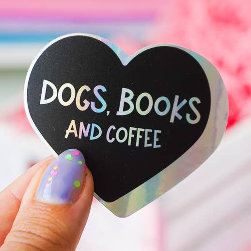 Holografisk klistermärke för bokälskare – dogs, books & coffee för wholesale av Creative Goodie