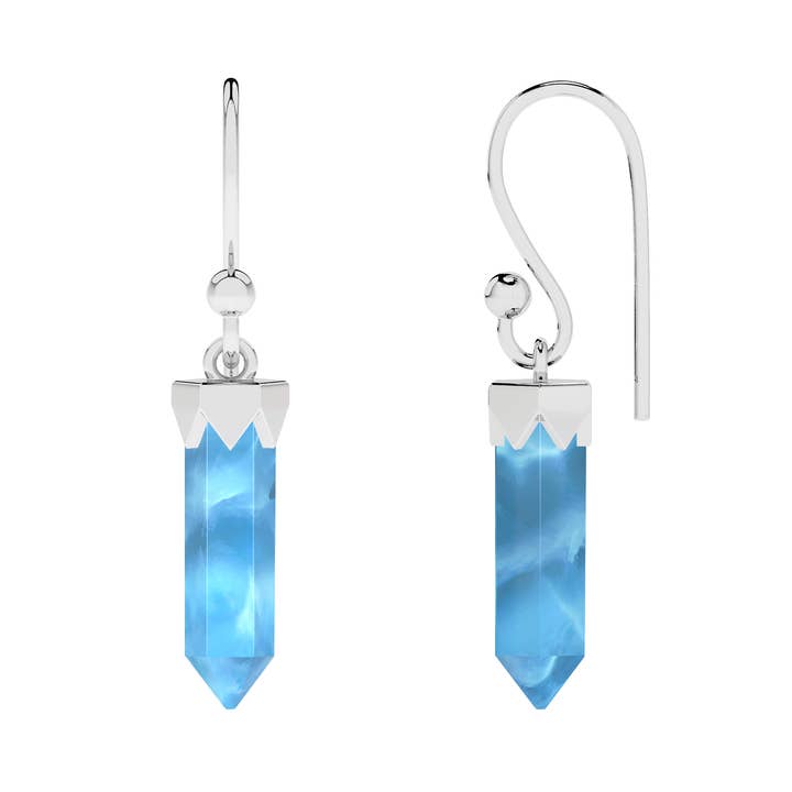 Hexagonal Natural Larimar Silver Point Dangle Earrings for wholesale by Nature Crafts