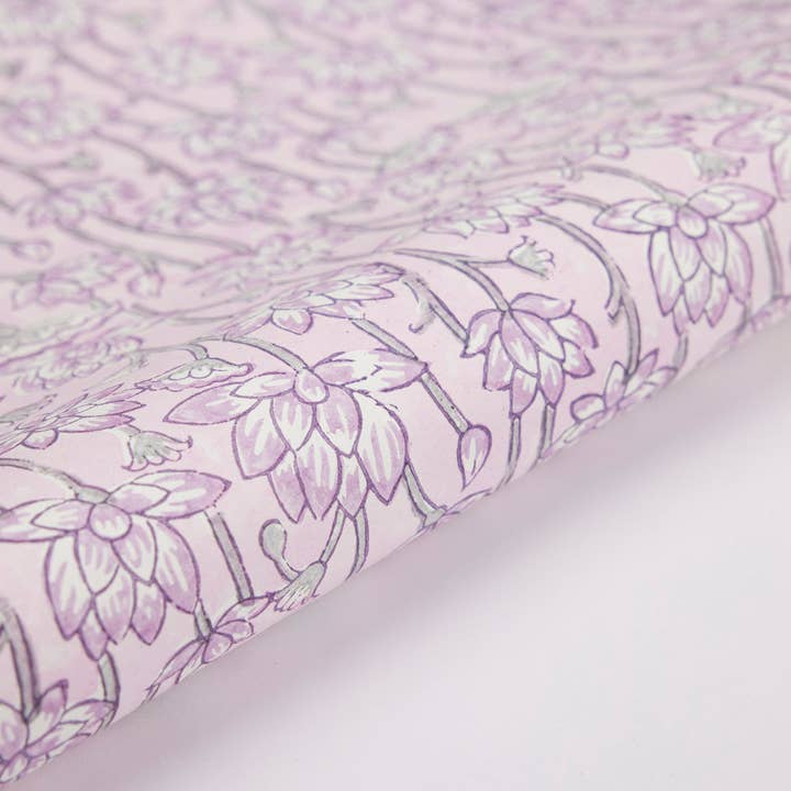 Paper Mirchi - Wholesale Flat Wrap - Block Printed Wrapping Paper Sheets - Lotus Lavender