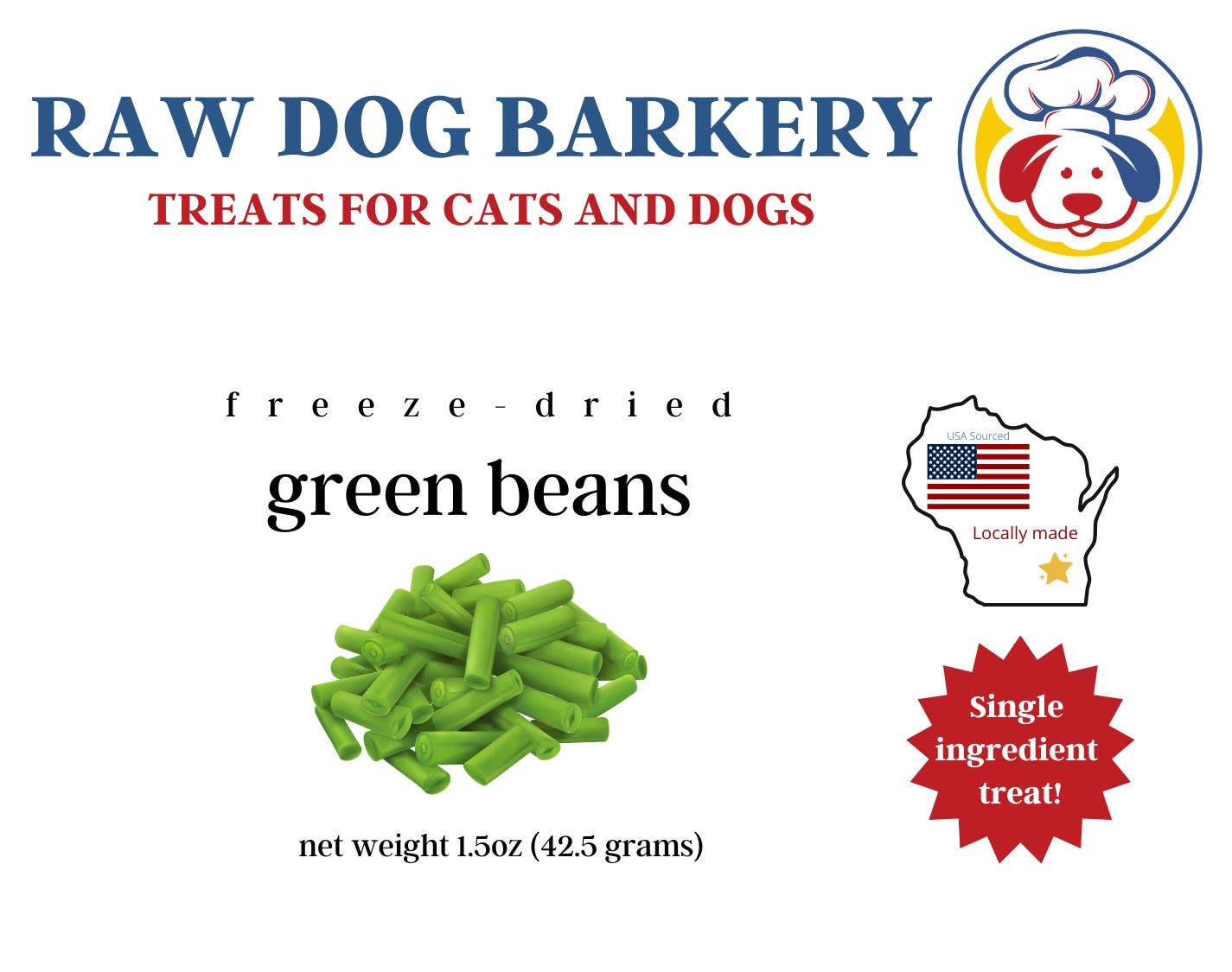 Raw Dog Barkery - Wholesale Pet Treats - Dog - Raw Dog Barkery Freeze-Dried Cut Green Beans 1.5oz Six Pack0