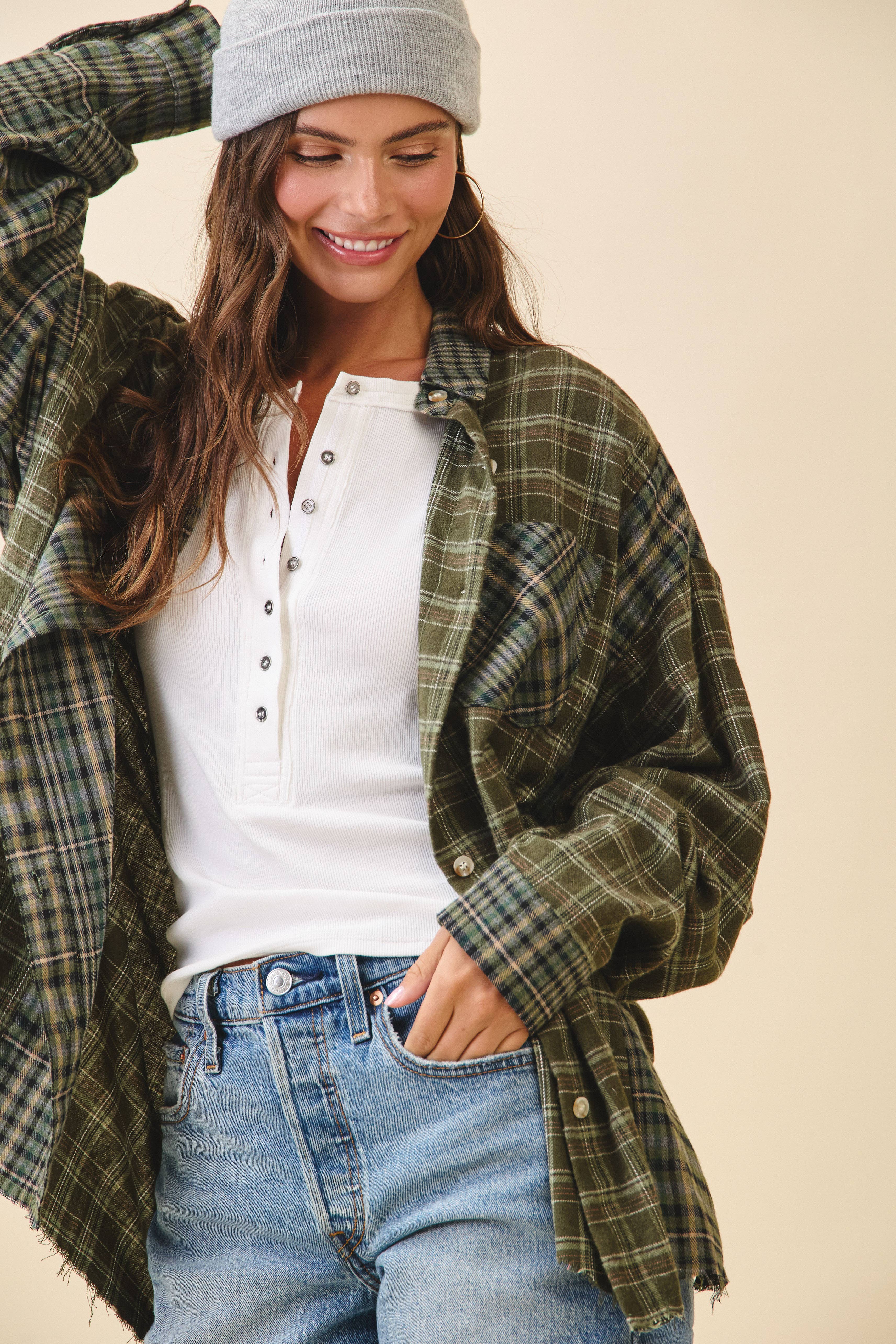 AEMI + CO - Wholesale Button Down Shirt - Women's - 8376EN Kambrie Plaid Flannel Shirt22