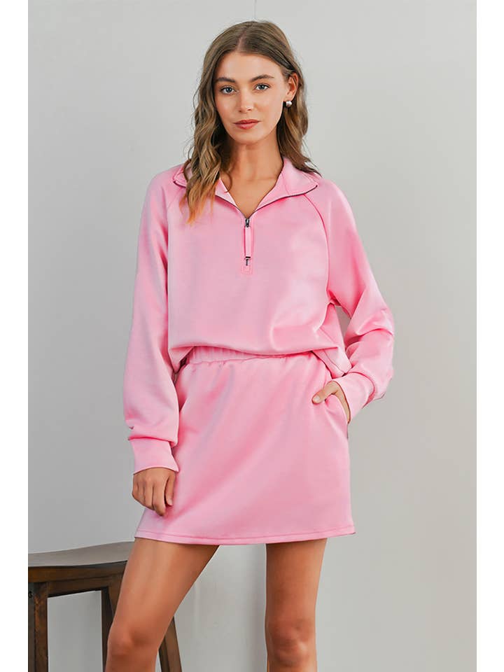 Aapparella - Wholesale Top & Skirt Set - Women's - Solid Half Zip Front Pullover & Mini Skirt 2 Pcs Set | S-XL6