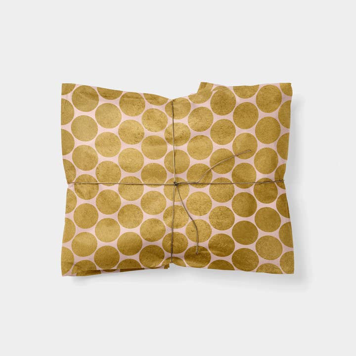 Gold & Pink Big Polka Dot Gift Wrap for wholesale by The Design Craft
