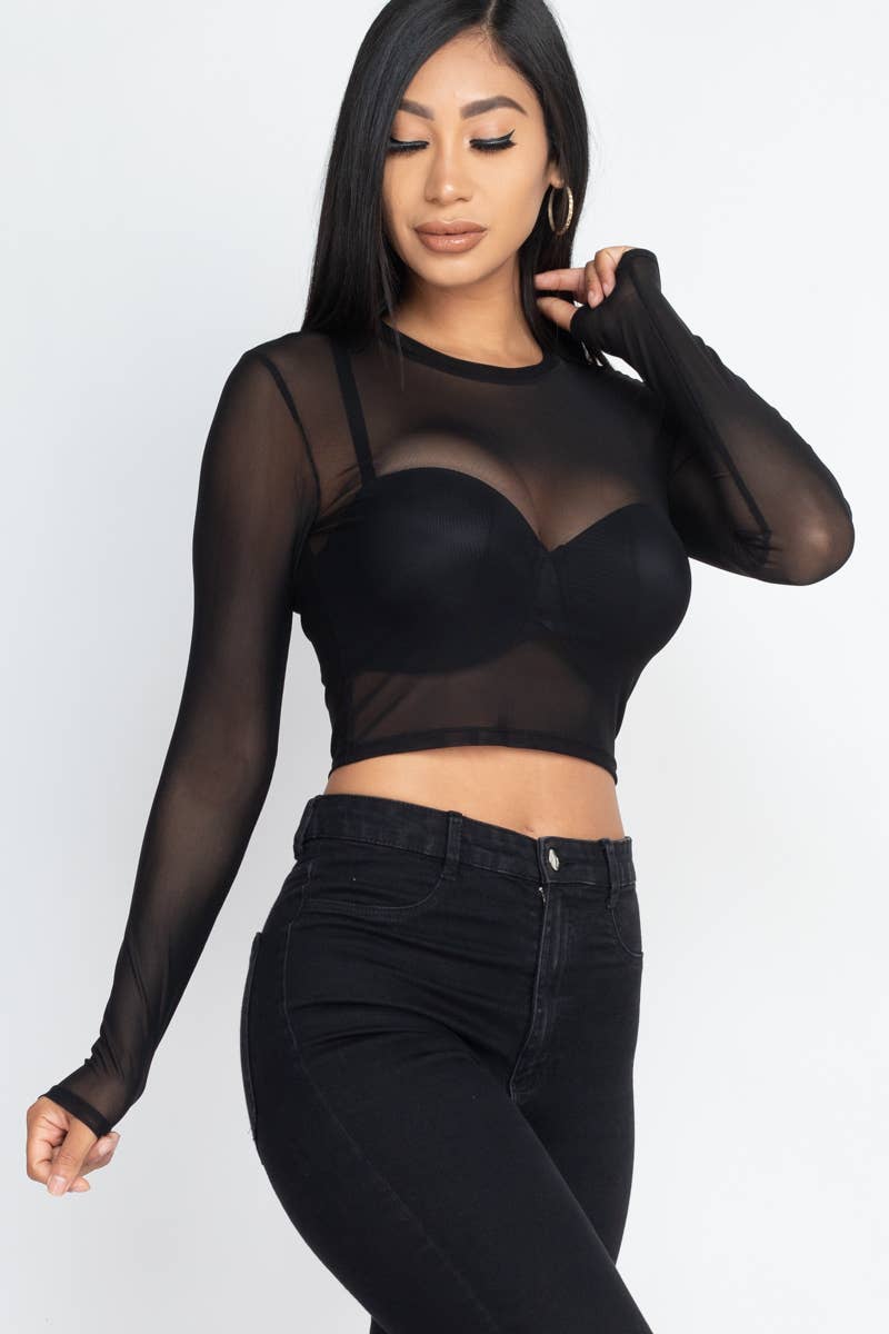 CAPELLA APPAREL - Wholesale Knit Top - Women's - Solid Mesh Sheer Crop Top1