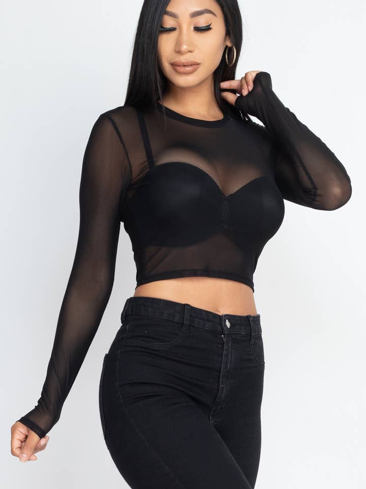 CAPELLA APPAREL - Wholesale Knit Top - Women's - Solid Mesh Sheer Crop Top6