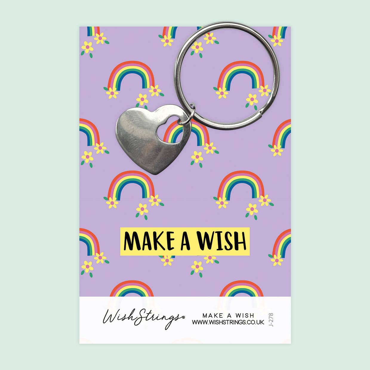 WishStrings – Engroshandel Nøglering - Dame – MAKE A WISH, RAINBOW - Hjerte Nøglering - J2780