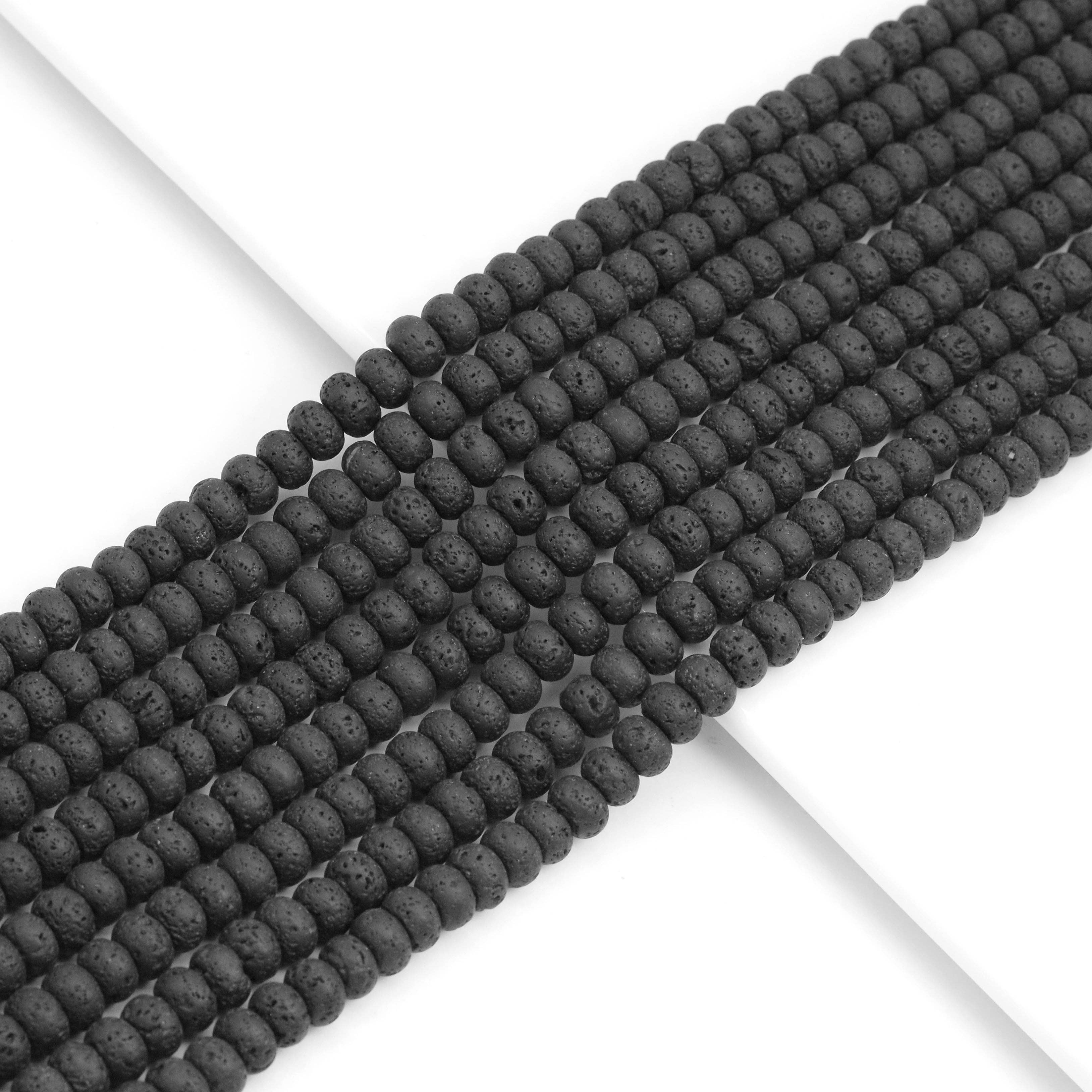 BestBeads&Beyond - Wholesale Beads - 4x6mm/5x8mm Rondelle Smooth Black Lava Beads, Sku#U18710