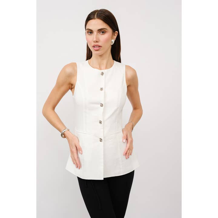 WHITE Kennedy Fitted Vest for wholesale on Faire
