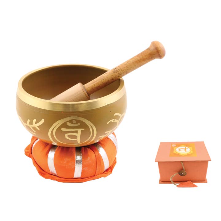 Singing Bowl w/ Cushion, Stick and Box - Sradhisthana for wholesale by Designs by Deekay Inc.