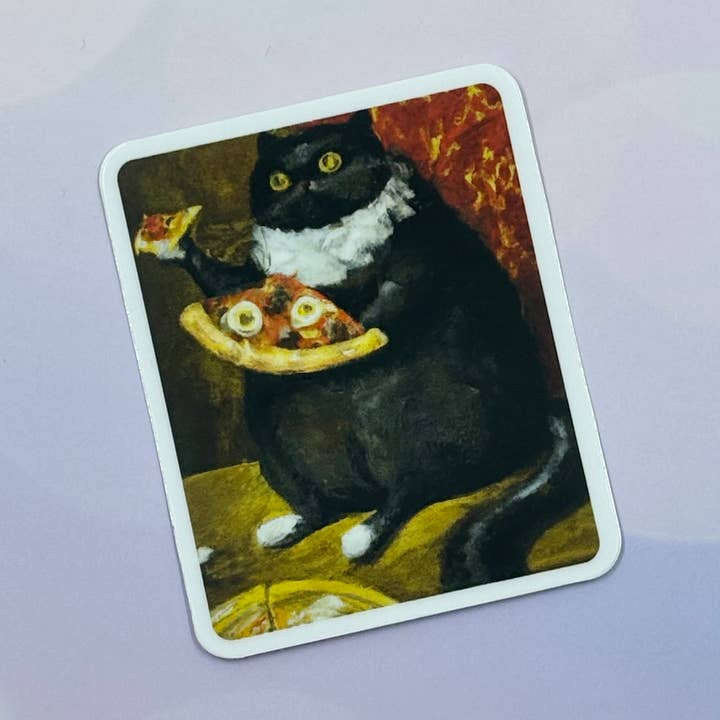 Adhesivo con diseño de gato tipo pizza con cuello blanco para venta al por mayor de The Wolfshop