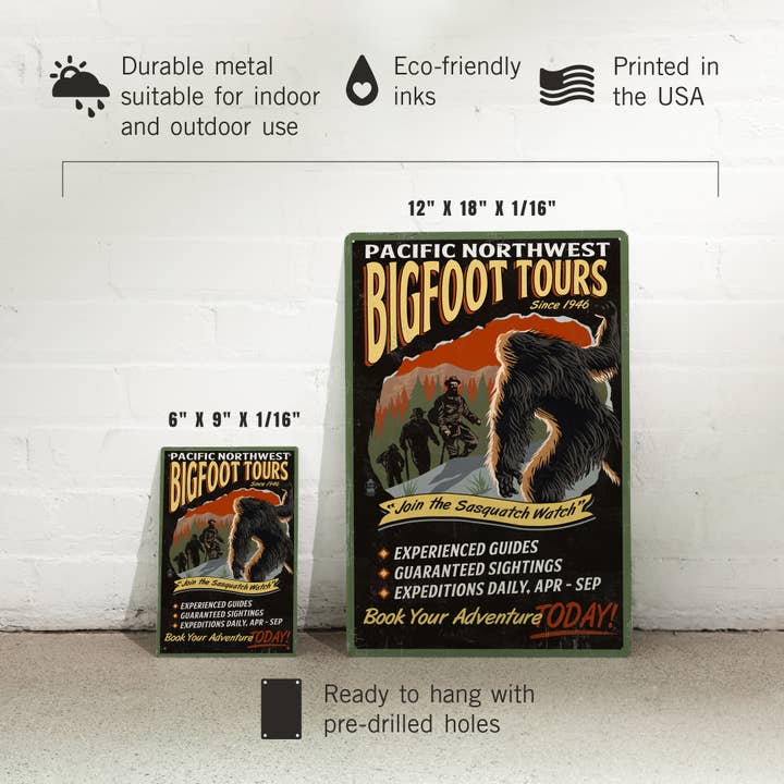 Lantern Press - Wholesale Sign - METAL SIGN ART Pacific Northwest, Bigfoot Tours
