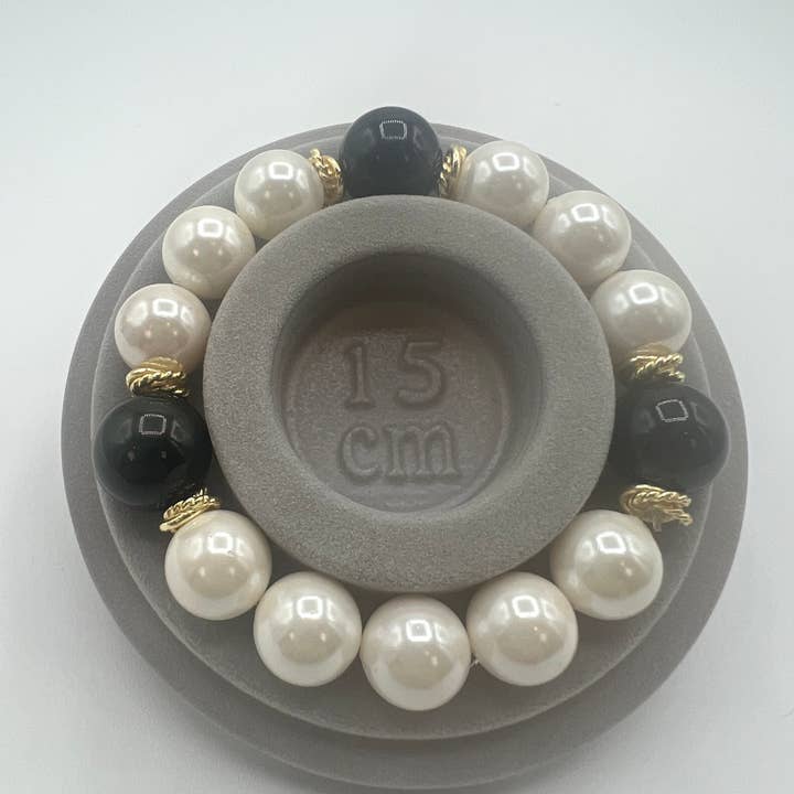 Pulsera de cuentas de piedras preciosas / Perla de concha / Ónix para venta al por mayor de Ritzy Roxx