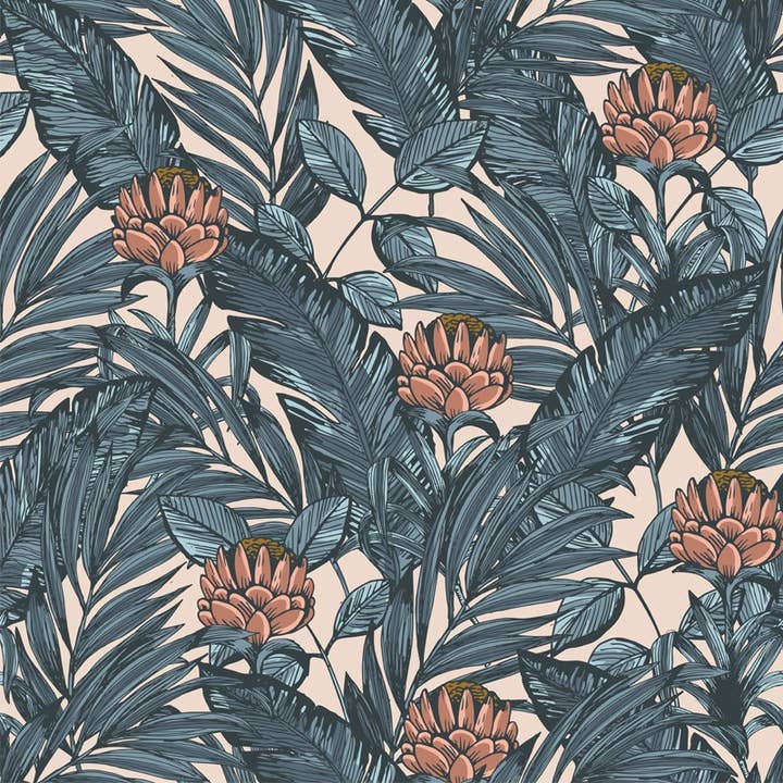 BORA BORA Blue vliesbehang voor wholesale door Fox And Roses