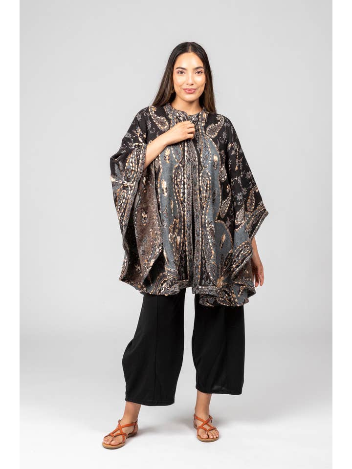 Windhorse Trading Inc - Wholesale Poncho - Women's - Paisley Embroidered Poncho. VP111