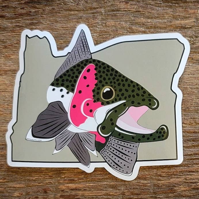 Steelhead on Oregon Sticker for wholesale by creeknuts.com