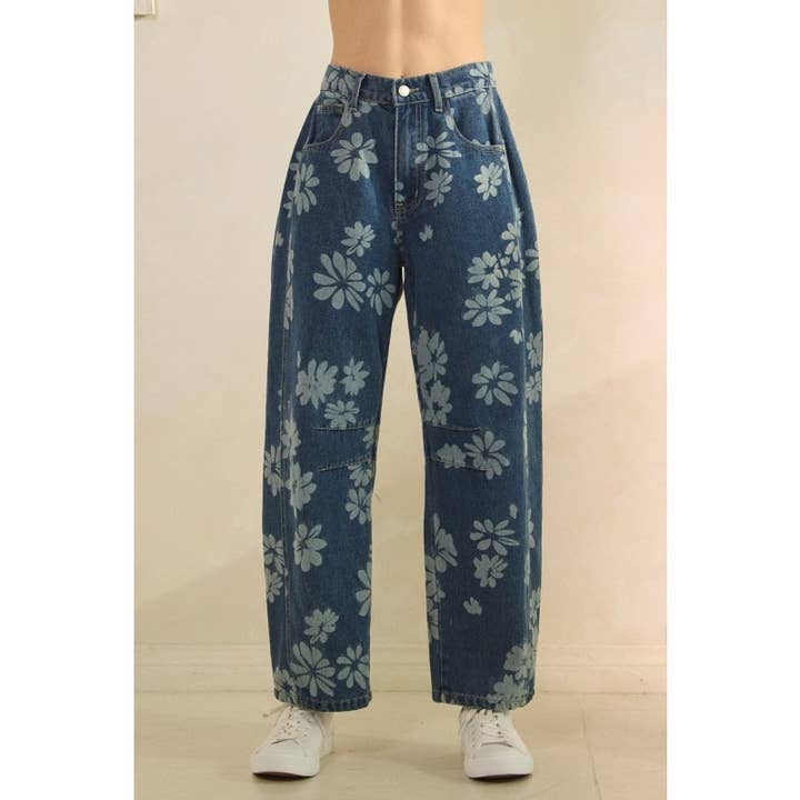 Floral Print Denim Pants with Pockets for wholesale by BNS