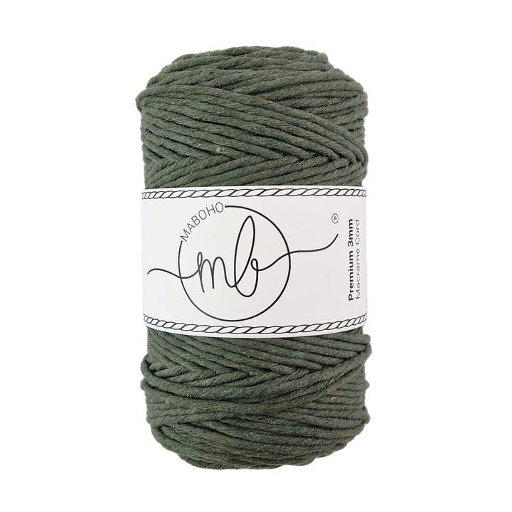 Maboho - Fil macramé recyclé premium 3 mm OLIVE, 150 m pour la vente par Makramee Manufaktur