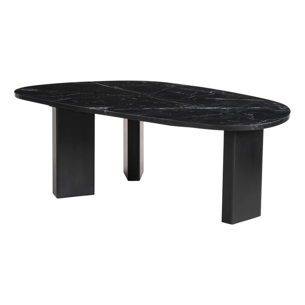 HomeRoots - Wholesale Coffee Table - 54" Black Genuine Marble and Wood Free Form Coffee Table5