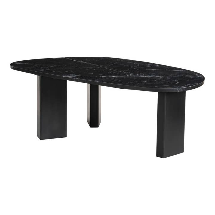 HomeRoots - Wholesale Coffee Table - 54" Black Genuine Marble and Wood Free Form Coffee Table5