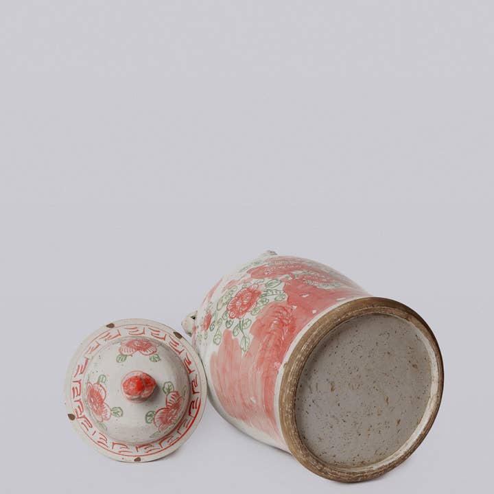Cobalt Guild - Wholesale Decorative Jar - Pink and Green Porcelain Bird and Flower Temple Jar