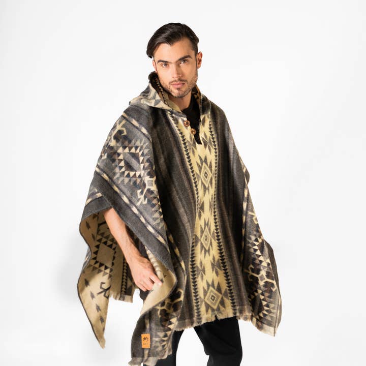 Ancestral Alpaca Poncho - Hooded Poncho 50% alpaca (Gray) for wholesale by Alpakitas