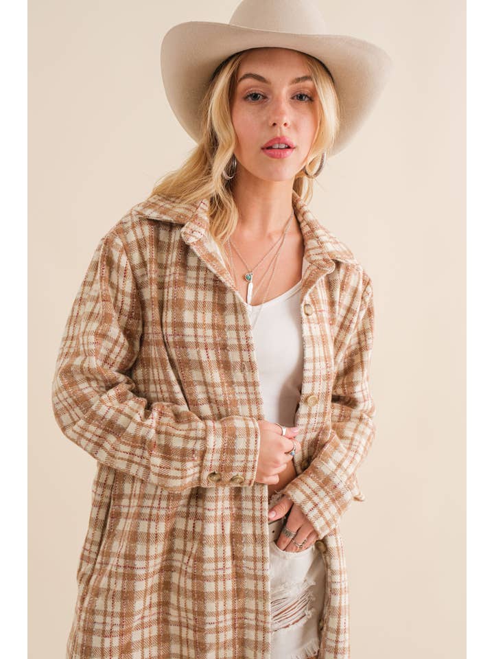 Blue B - Wholesale Shirt Jacket/Shacket - Women's - 34224J - Yarn Dyed Plaid Metallic Wool Blend Button Jacket