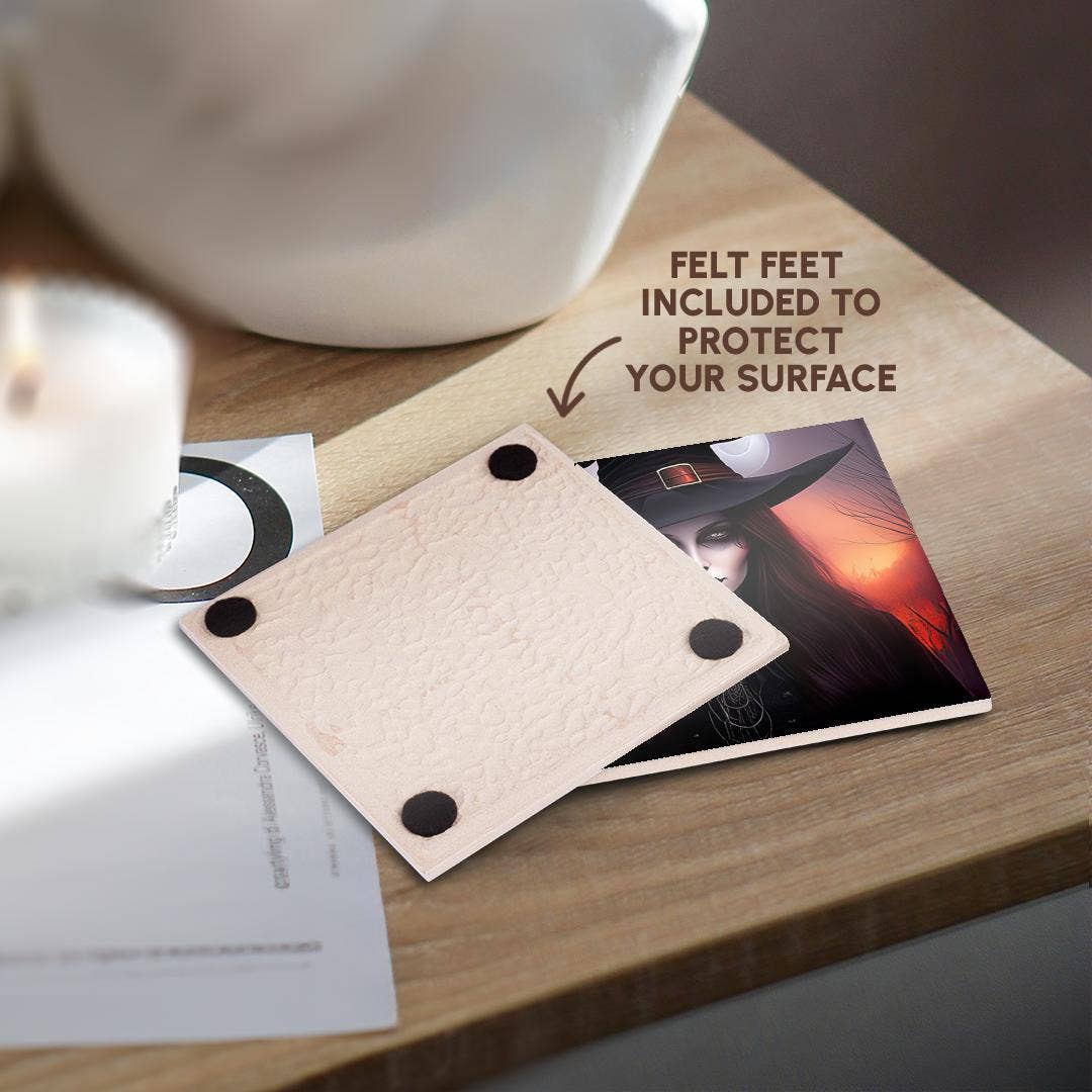 3dRose - Wholesale Coasters - 3dRose, Dark Fantasy Witch Lady, Red Light, Moon, Forest. Halloween Theme, Coaster3