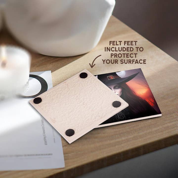 3dRose - Wholesale Coasters - 3dRose, Dark Fantasy Witch Lady, Red Light, Moon, Forest. Halloween Theme, Coaster3