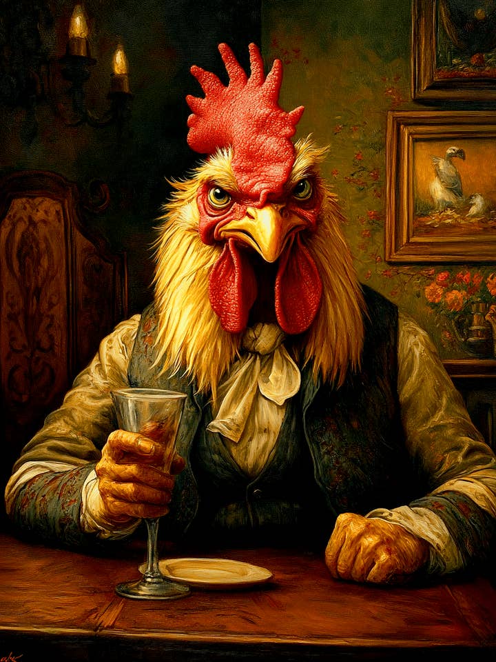 Big Cock at the Bar - Chicken Art Prints - 8"x10" Artwork for 11"x14" Frame for wholesale by Mowbi