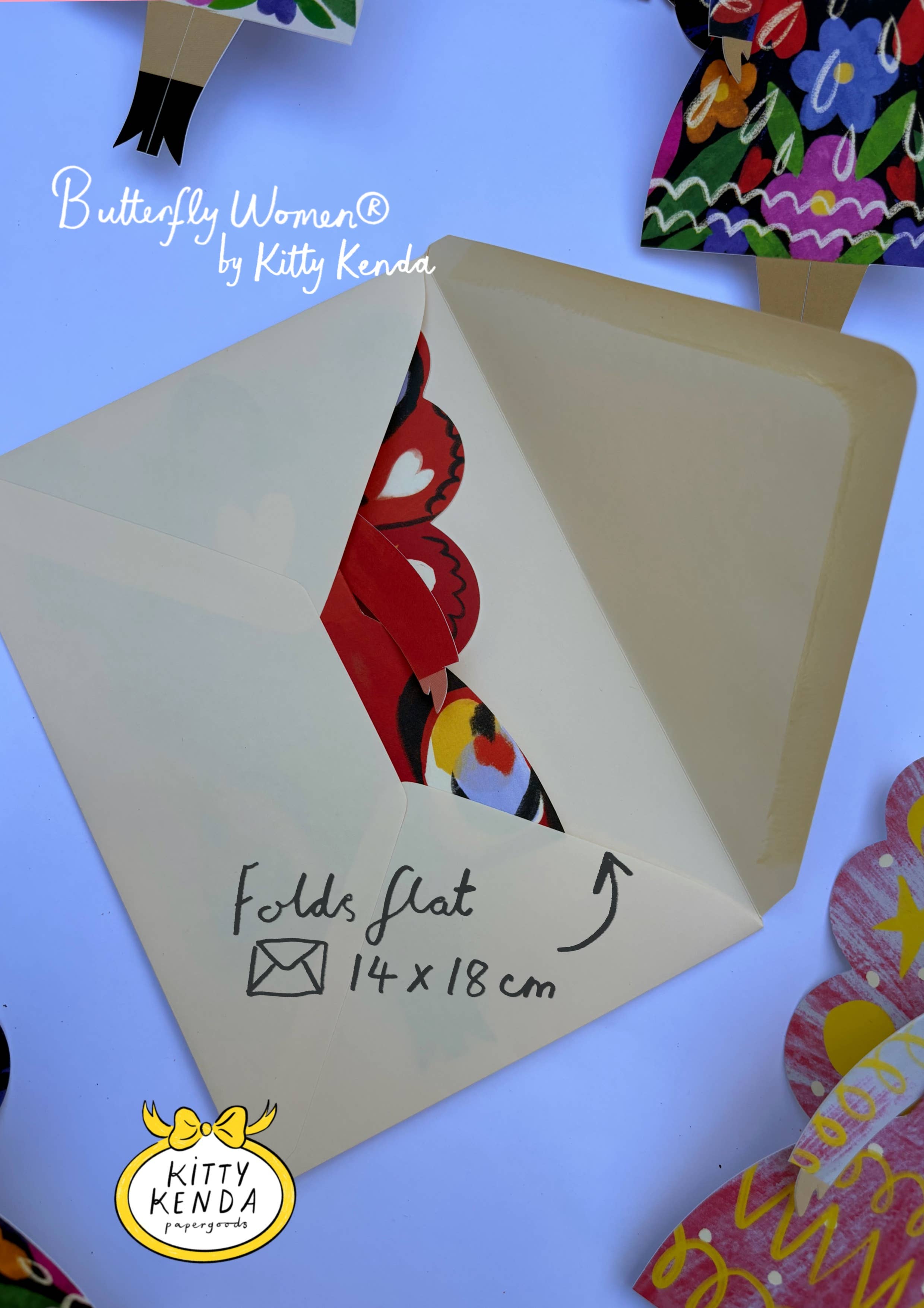 Kitty Kenda Papergoods - Vendita all'ingrosso Biglietti di auguri - Biglietto di auguri Butterfly Woman da posizionare - Midnight Floral6