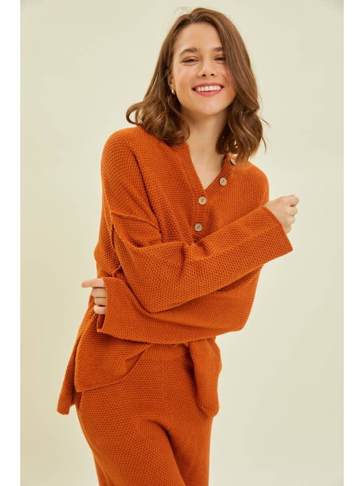Heyson - Wholesale Knit Sweater - Women's - ESW1064P COMFY HI-LO OVERSIZED HENLEY SWEATER