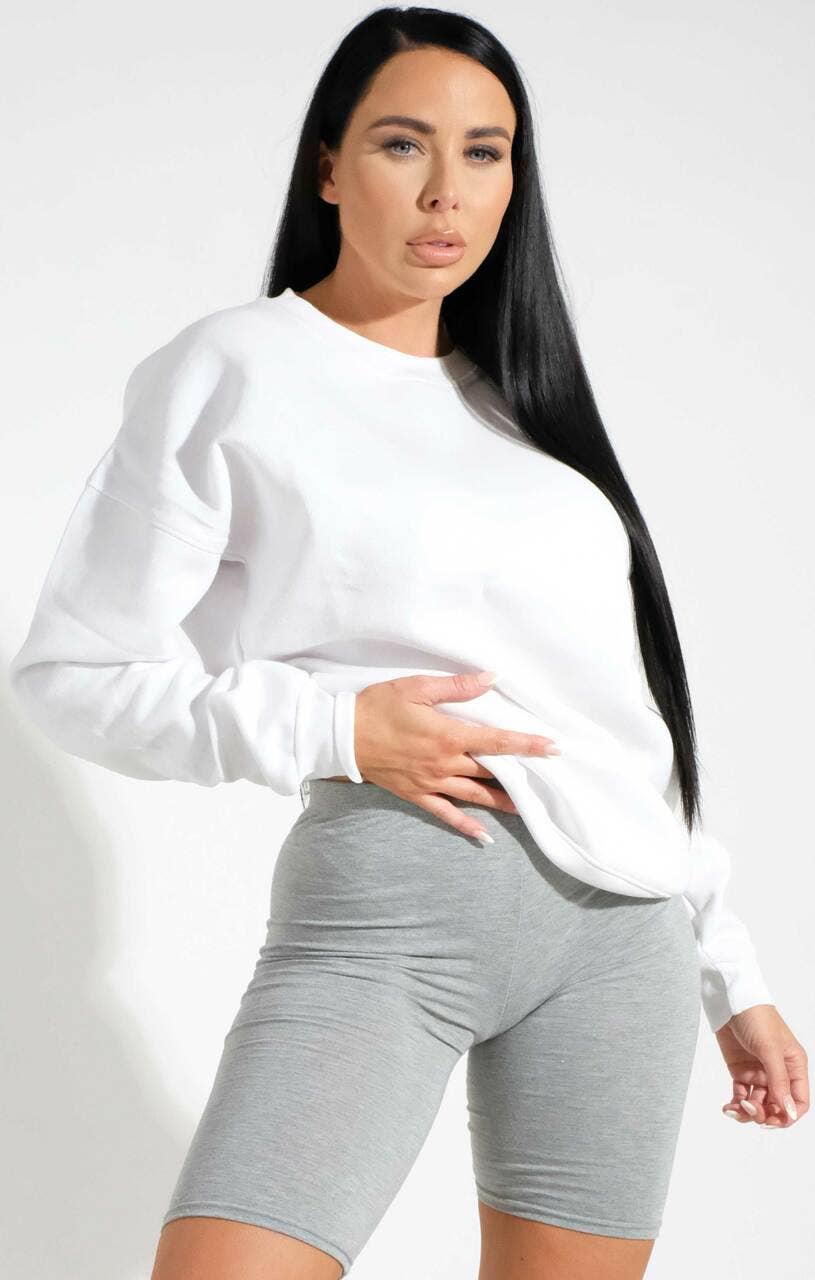 Femme Luxe – wholesale Sweatshirt – Women's – White Oversized Crew Neck Rib Cuff & Hem Long Sleeve Sweatshirt - Melanie3