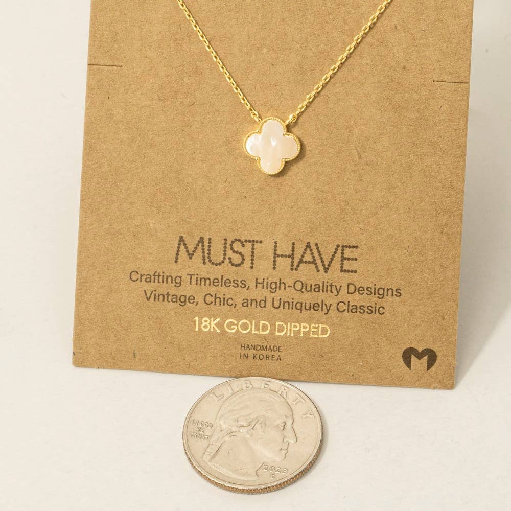 Fame Accessories - Wholesale Pendant/Charm Necklace - Gold Dipped Mother Of Pearl Clover Pendant Necklace2