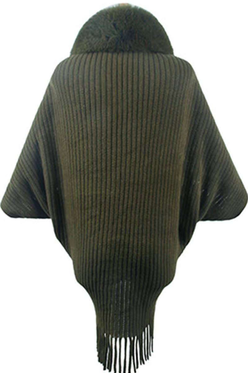 Lily Clothing - Wholesale Poncho - Women's - WOMEN WINTER FURRY TASSEL DETAILED SHAWL WRAP_CWTBLL026511
