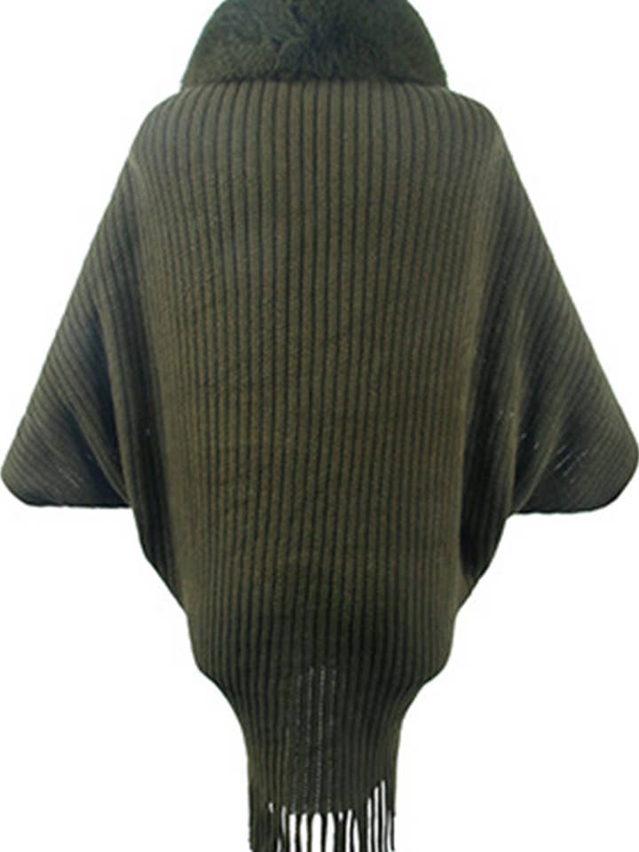 Lily Clothing - Wholesale Poncho - Women's - WOMEN WINTER FURRY TASSEL DETAILED SHAWL WRAP_CWTBLL026511