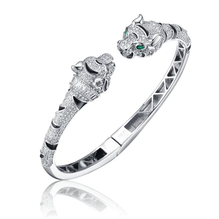 Rhodium Plated Panther Bangle Bracelet for wholesale by Genevive