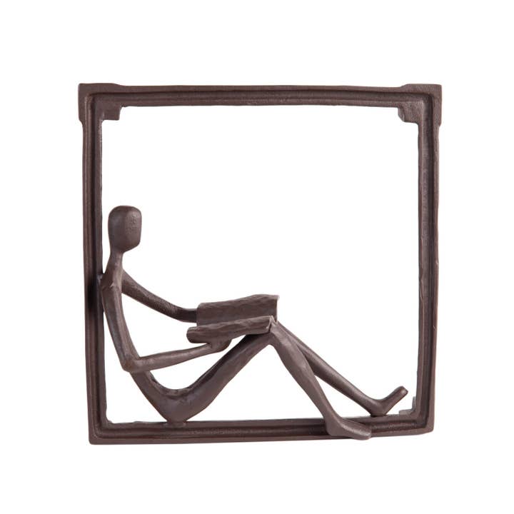 Danya B - Wholesale Wall Accent - Man Reading on a Window Sill Hanging Wall Art Iron Sculpture1