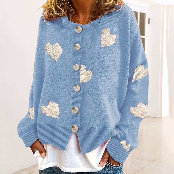 Sweetkama - Wholesale Cardigan - Women's - Ladies Round Neck Heart Botton Open Cardigan 2368