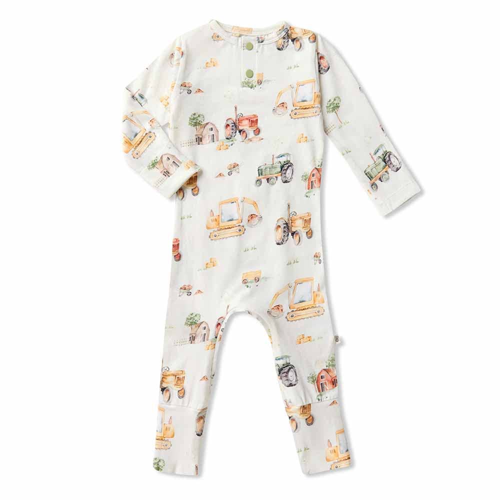 Snuggle Hunny – wholesale Byxdress - Baby – Grävmaskiner & Traktorer Ekologisk Growsuit1