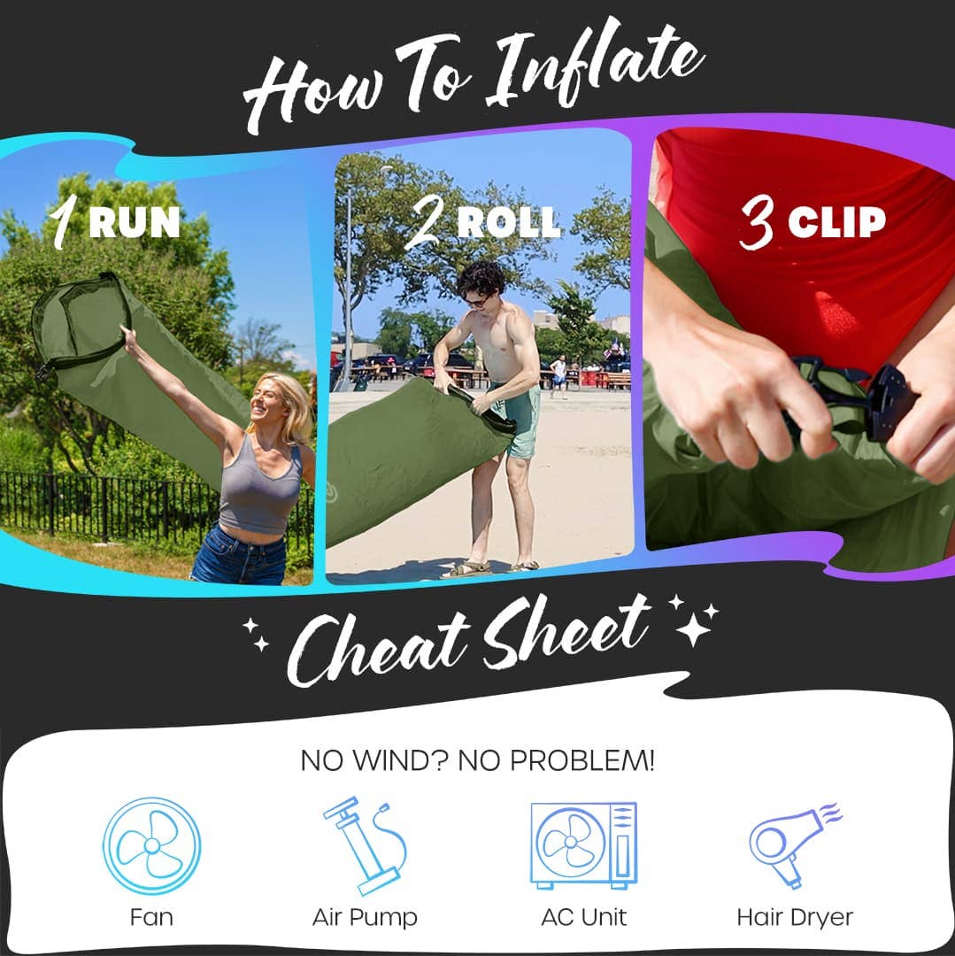 Nevlers - Wholesale Inflatables - Nevlers Military Green Inflatable Lounger with Travel Bag and Pockets2